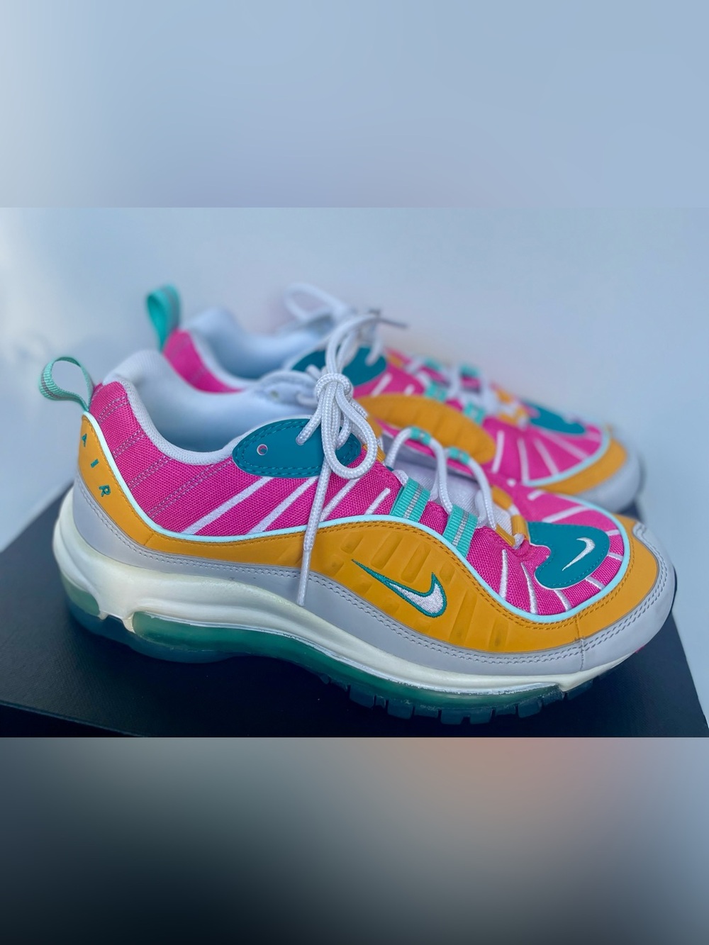 Nike Air Max 98 Teal Fuchsia Sneakers Size 8.5 US